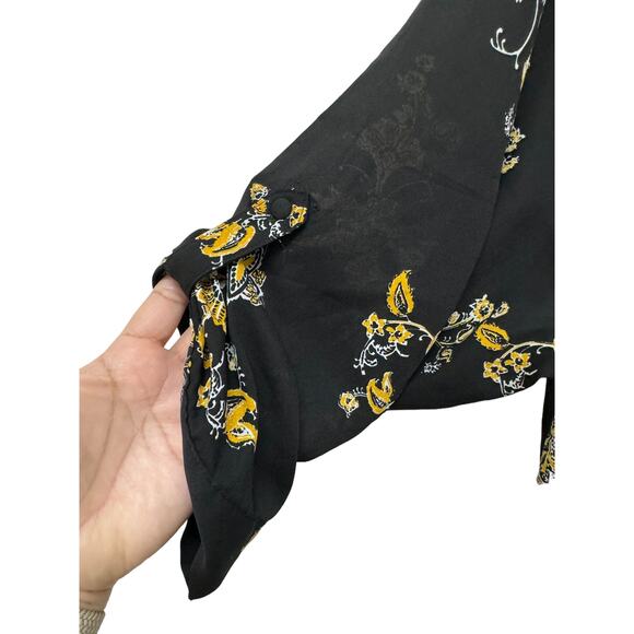 Torrid Size 3  Long Sleeve 3/4 Roll Sleeve Tunic Black Yellow Floral Polyester - Picture 3 of 6